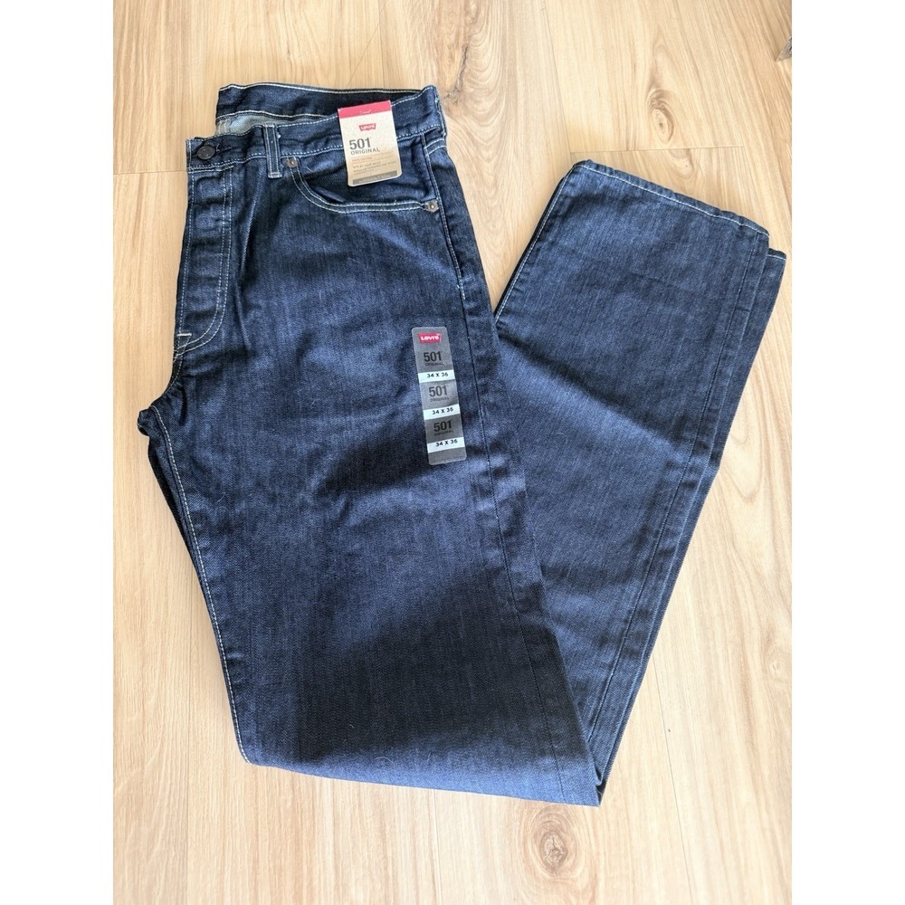 Levis 501 Jeans Mens 34x36 Blue Original Button Fly Dark Wash Denim Cowboy NEW